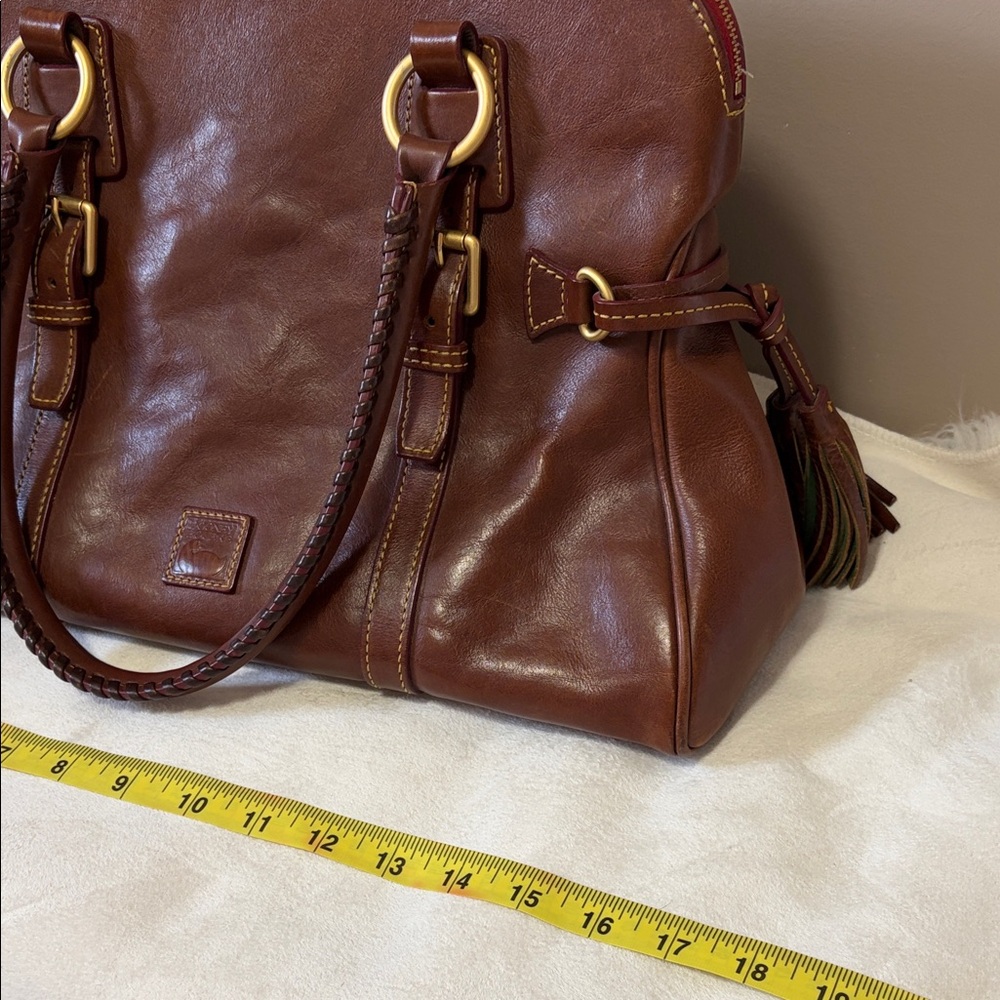 Dooney and Bourke Brown Leather Satchel Handbag with Gold Hardware - Picture 15 of 16